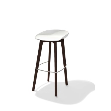 Veba - Keeve tabouret de bar sans dossier Blanc structure foncée en bois de bouleau et assise en plastique