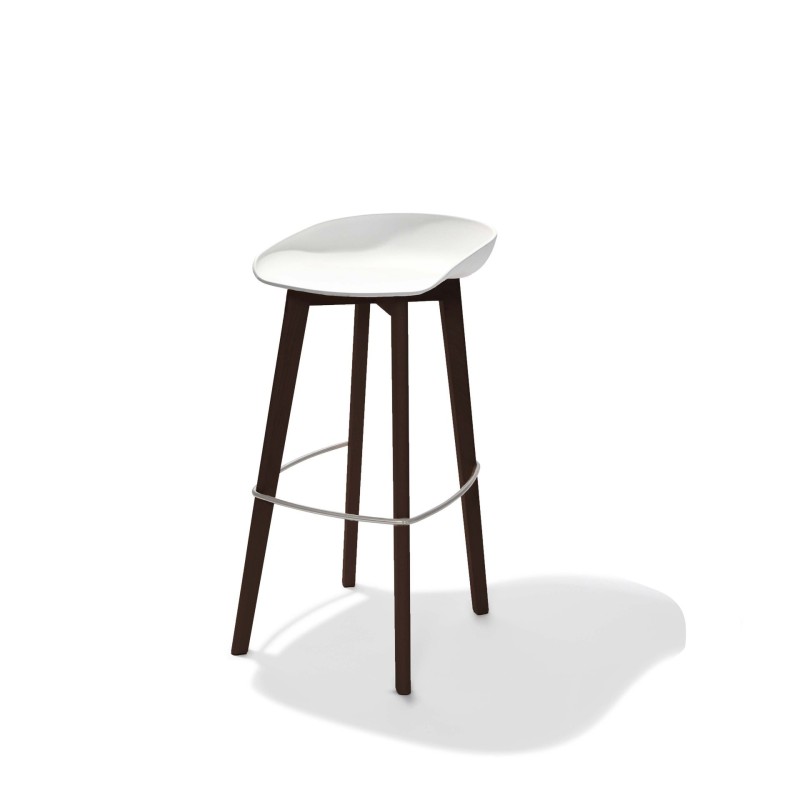 Veba - Keeve tabouret de bar sans dossier Blanc structure foncée en bois de bouleau et assise en plastique