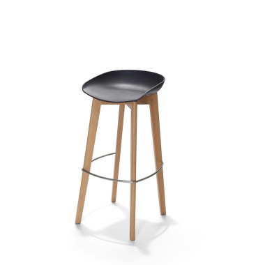 Veba - Keeve tabouret de bar sans dossier Noir structure en bois de bouleau et assise en plastique