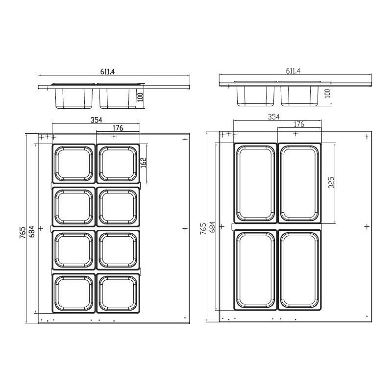 Maxima - Saladette - 67L - comprenant 8 bacs GN 1/6 - Sur table