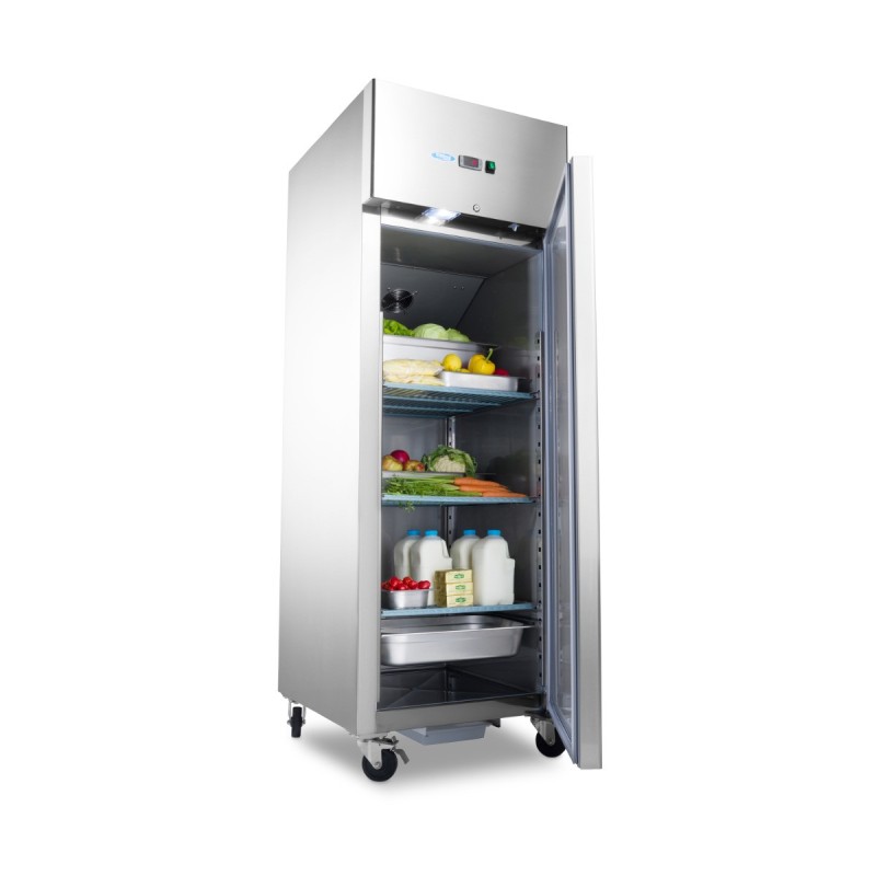 Maxima - Réfrigérateur - 600L - 3 étagères réglables (2/1 GN) - sur roulettes - inox