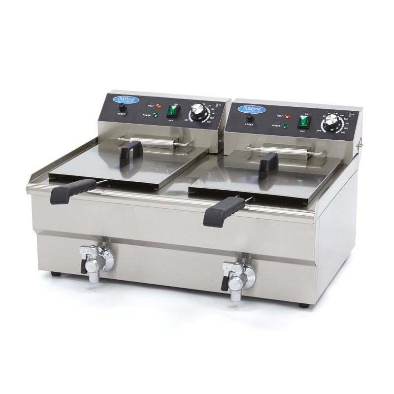 Maxima - Friteuse professionnelle - 2 x 16L - 2 paniers - avec robinet de vidange