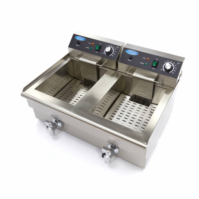 Maxima - Friteuse professionnelle - 2 x 16L - 2 paniers - avec robinet de vidange