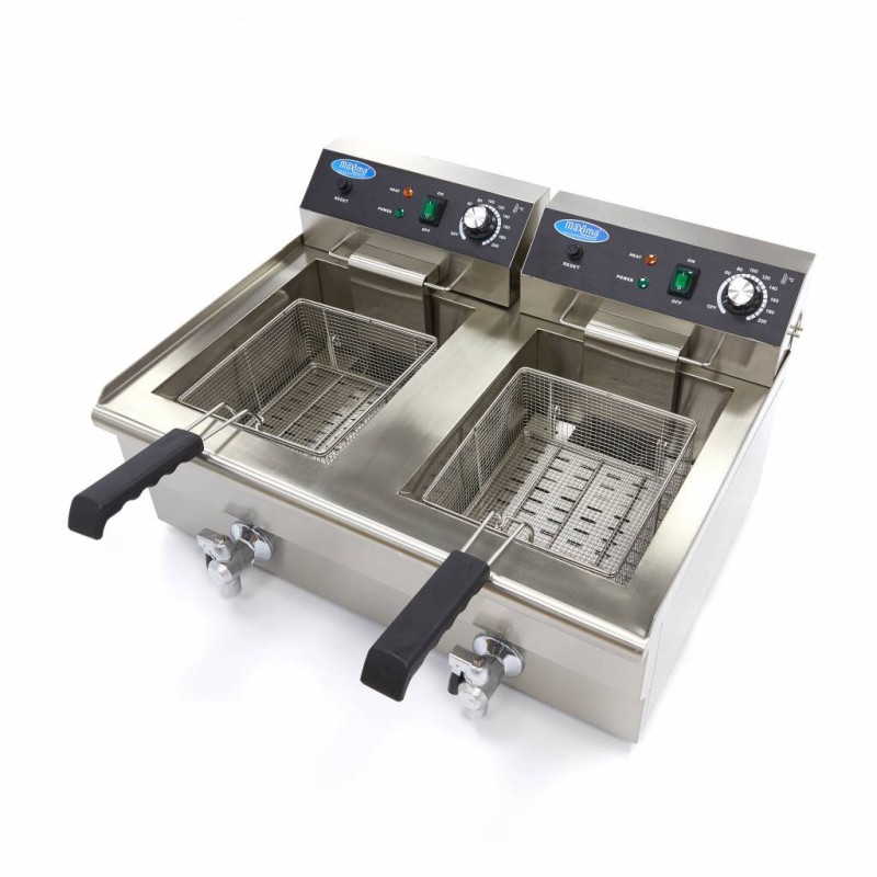 Maxima - Friteuse professionnelle - 2 x 16L - 2 paniers - avec robinet de vidange