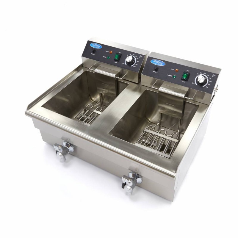 Maxima - Friteuse professionnelle - 2 x 16L - 2 paniers - avec robinet de vidange