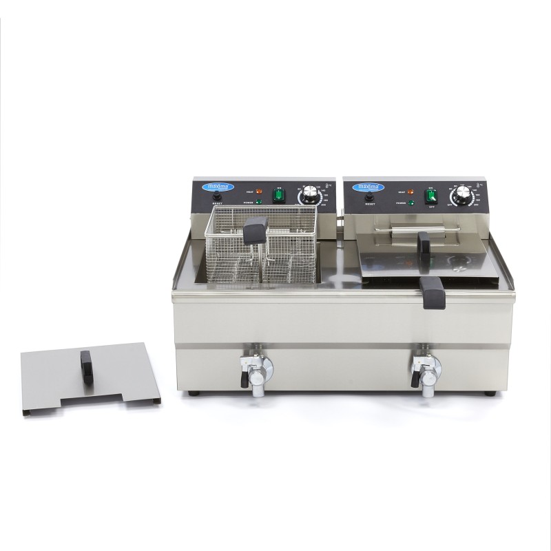 Maxima - Friteuse professionnelle - 2 x 16L - 2 paniers - avec robinet de vidange