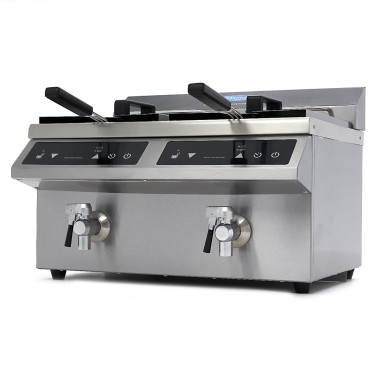 Maxima - Friteuse professionnelle - 2 cuves de 8L - 2 paniers - avec robinet de vidange - Induction