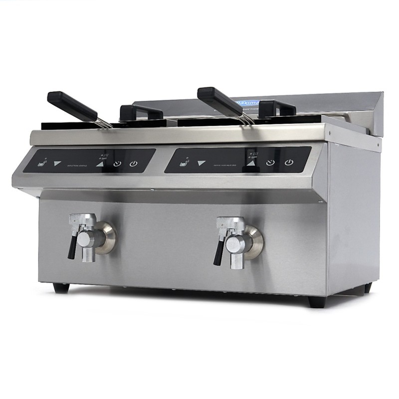 Maxima - Friteuse professionnelle - 2 cuves de 8L - 2 paniers - avec robinet de vidange - Induction