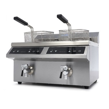 Maxima - Friteuse professionnelle - 2 cuves de 8L - 2 paniers - avec robinet de vidange - Induction