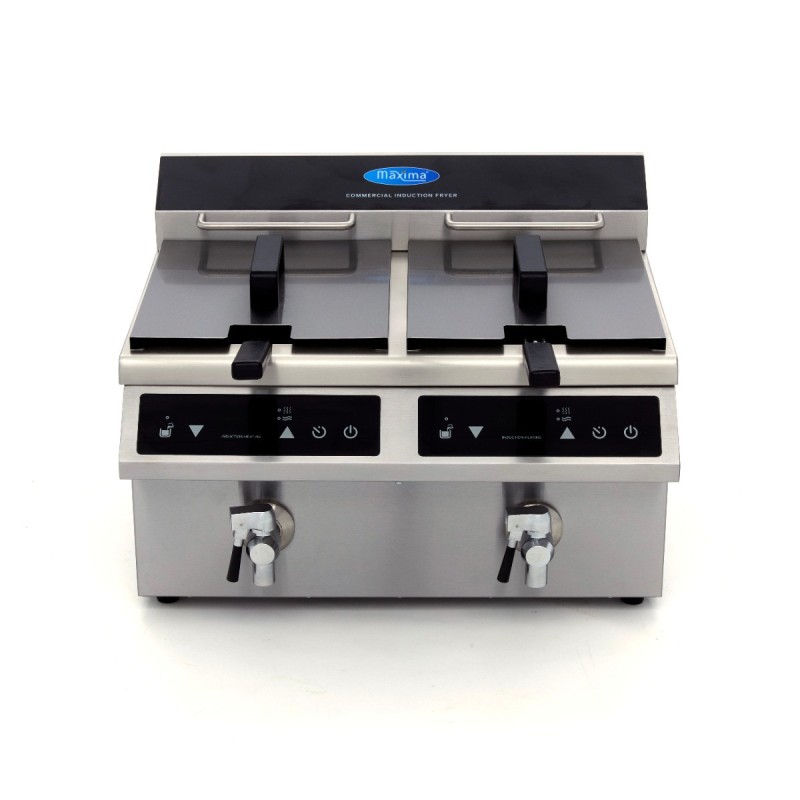 Maxima - Friteuse professionnelle - 2 cuves de 8L - 2 paniers - avec robinet de vidange - Induction