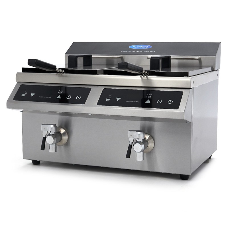 Maxima - Friteuse professionnelle - 2 cuves de 8L - 2 paniers - avec robinet de vidange - Induction