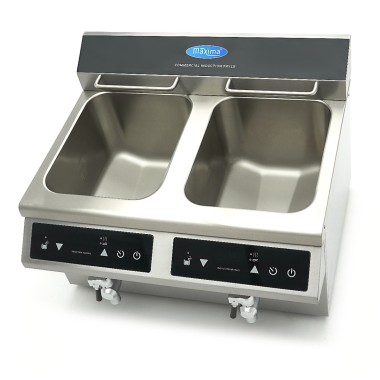 Maxima - Friteuse professionnelle - 2 cuves de 8L - 2 paniers - avec robinet de vidange - Induction