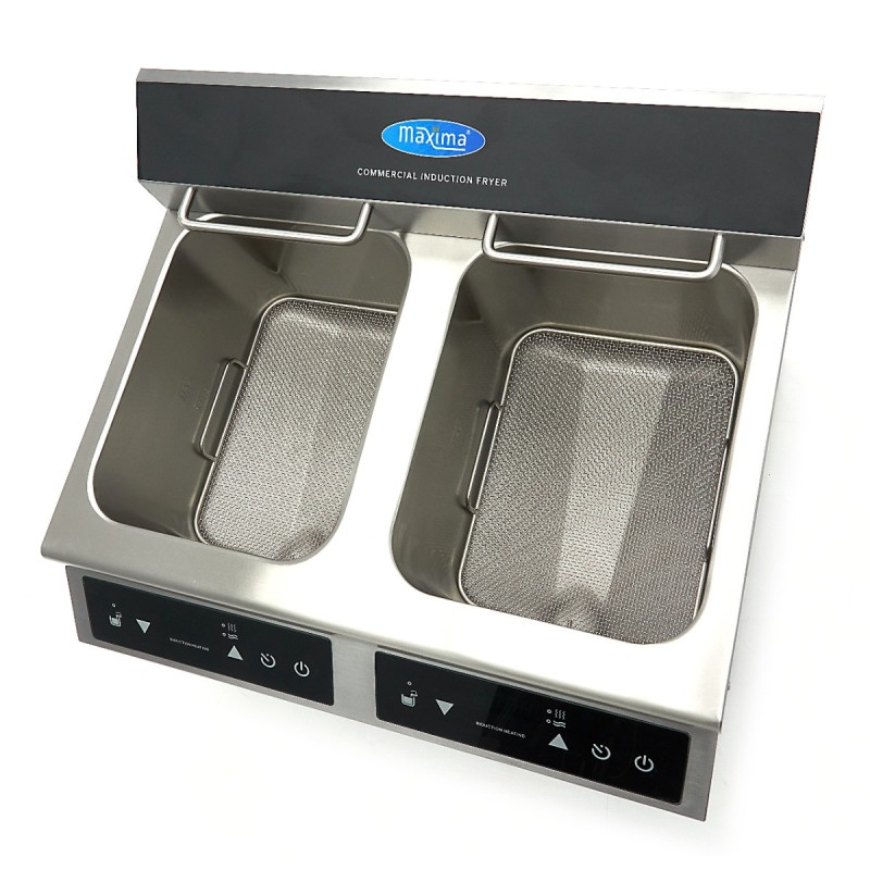 Maxima - Friteuse professionnelle - 2 cuves de 8L - 2 paniers - avec robinet de vidange - Induction