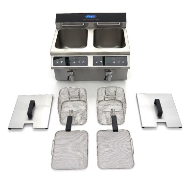 Maxima - Friteuse professionnelle - 2 cuves de 8L - 2 paniers - avec robinet de vidange - Induction