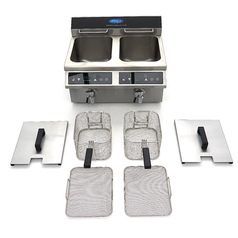 Maxima - Friteuse professionnelle - 2 cuves de 8L - 2 paniers - avec robinet de vidange - Induction