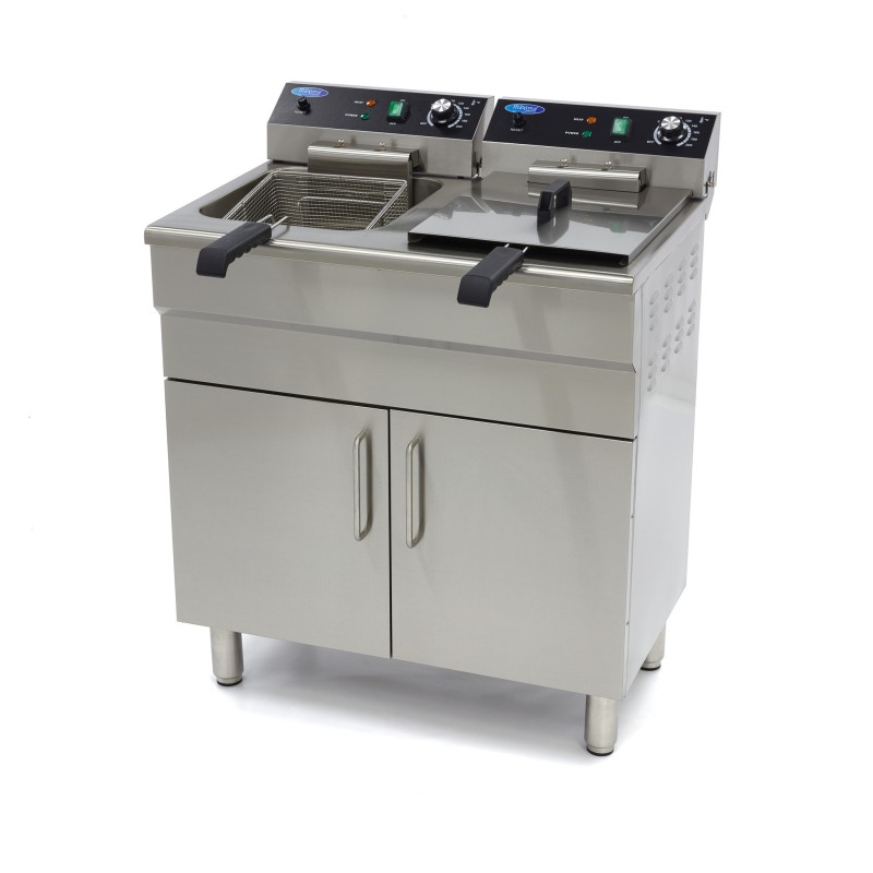 Maxima - Friteuse professionnelle - 2 x 16L - 2 paniers - avec robinet de vidange et support