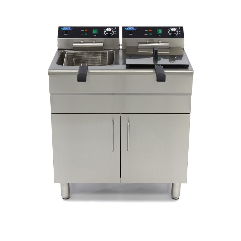 Maxima - Friteuse professionnelle - 2 x 16L - 2 paniers - avec robinet de vidange et support