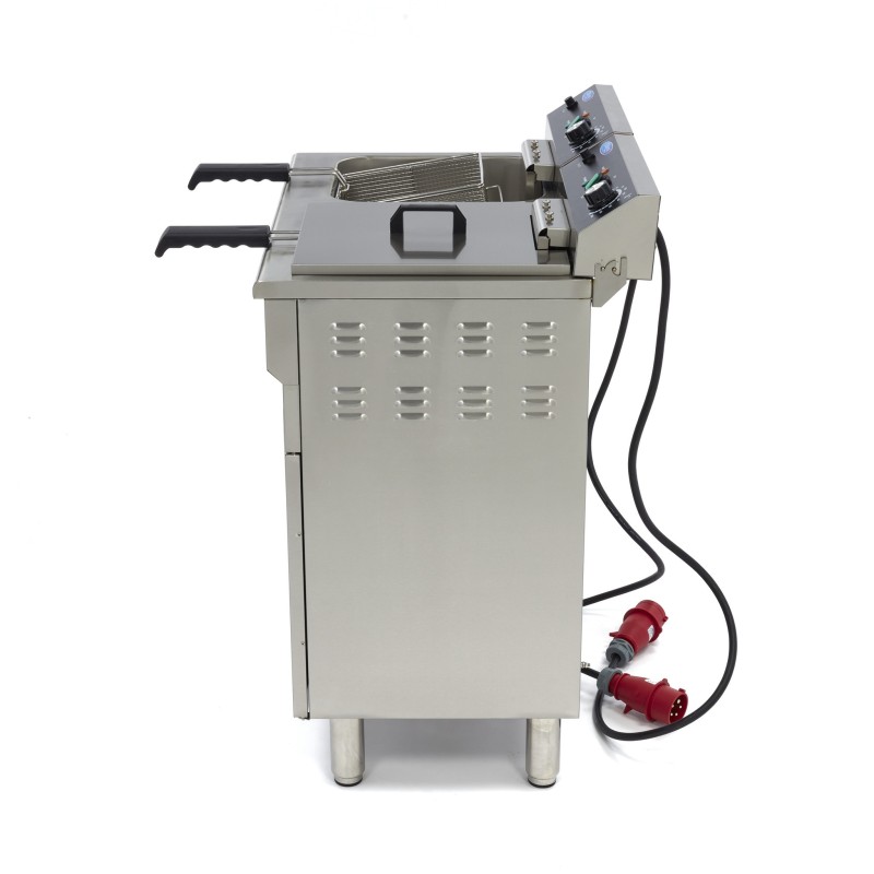 Maxima - Friteuse professionnelle - 2 x 16L - 2 paniers - avec robinet de vidange et support
