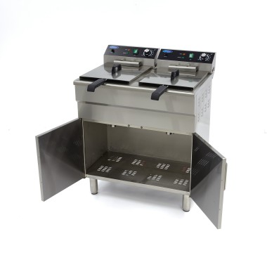 Maxima - Friteuse professionnelle - 2 x 16L - 2 paniers - avec robinet de vidange et support