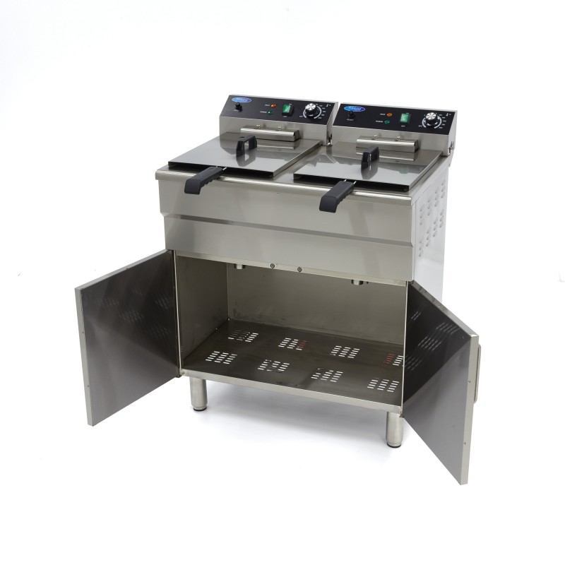 Maxima - Friteuse professionnelle - 2 x 16L - 2 paniers - avec robinet de vidange et support