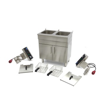 Maxima - Friteuse professionnelle - 2 x 16L - 2 paniers - avec robinet de vidange et support
