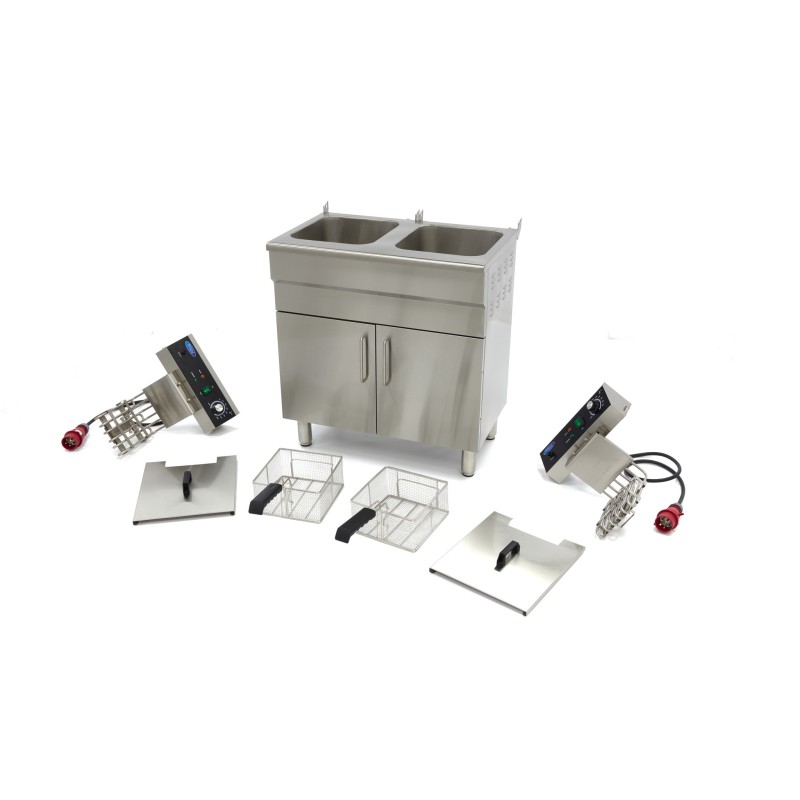 Maxima - Friteuse professionnelle - 2 x 16L - 2 paniers - avec robinet de vidange et support