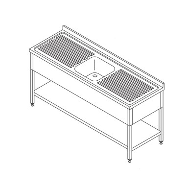Maxima - Table lave-vaisselle - 140 x 70 cm - avec évier et crédence - étagère de rangement incluse
