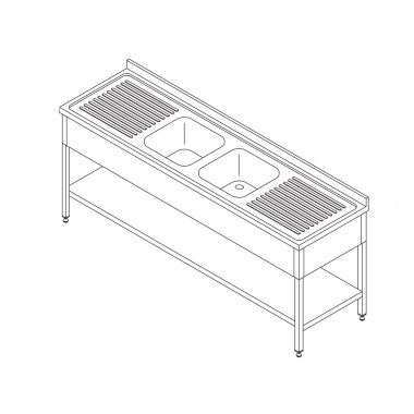 Maxima - Table de lave-vaisselle - 190 x 70 cm - avec 2 éviers et dosseret - étagère de rangement incluse