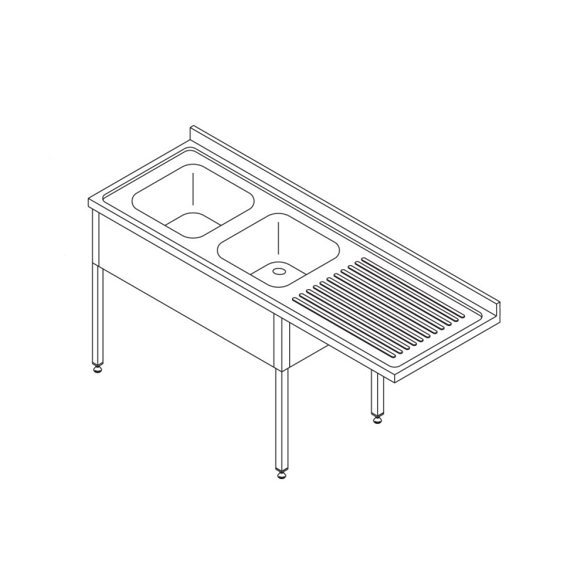 Maxima - Table de lave-vaisselle - 200 x 70 cm - Gauche - avec 2 éviers et dosseret - étagère de rangement incluse