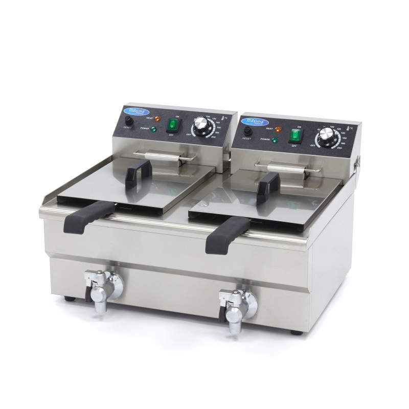 Maxima - Friteuse - 2 x 10L - 2 Paniers - avec Robinet de Vidange