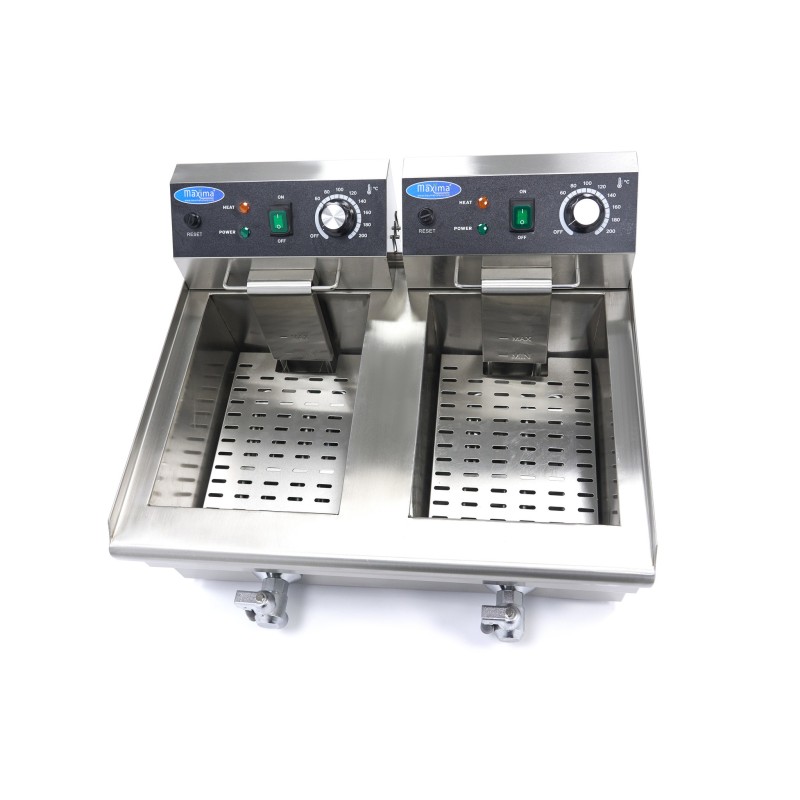 Maxima - Friteuse - 2 x 10L - 2 Paniers - avec Robinet de Vidange