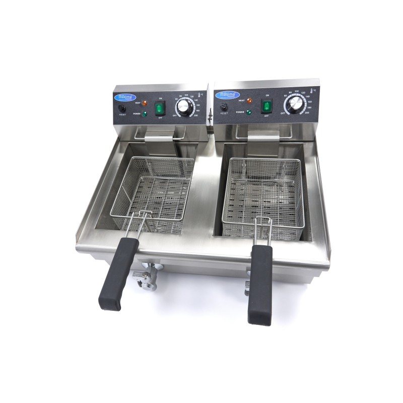 Maxima - Friteuse - 2 x 10L - 2 Paniers - avec Robinet de Vidange