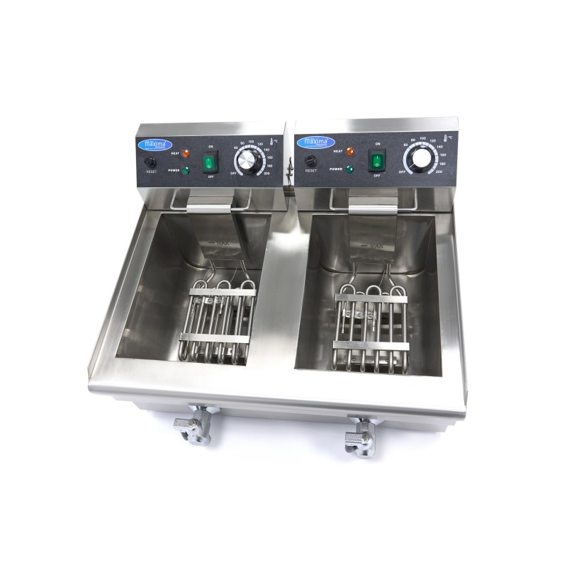 Maxima - Friteuse - 2 x 10L - 2 Paniers - avec Robinet de Vidange