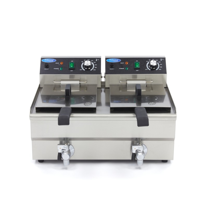 Maxima - Friteuse - 2 x 10L - 2 Paniers - avec Robinet de Vidange