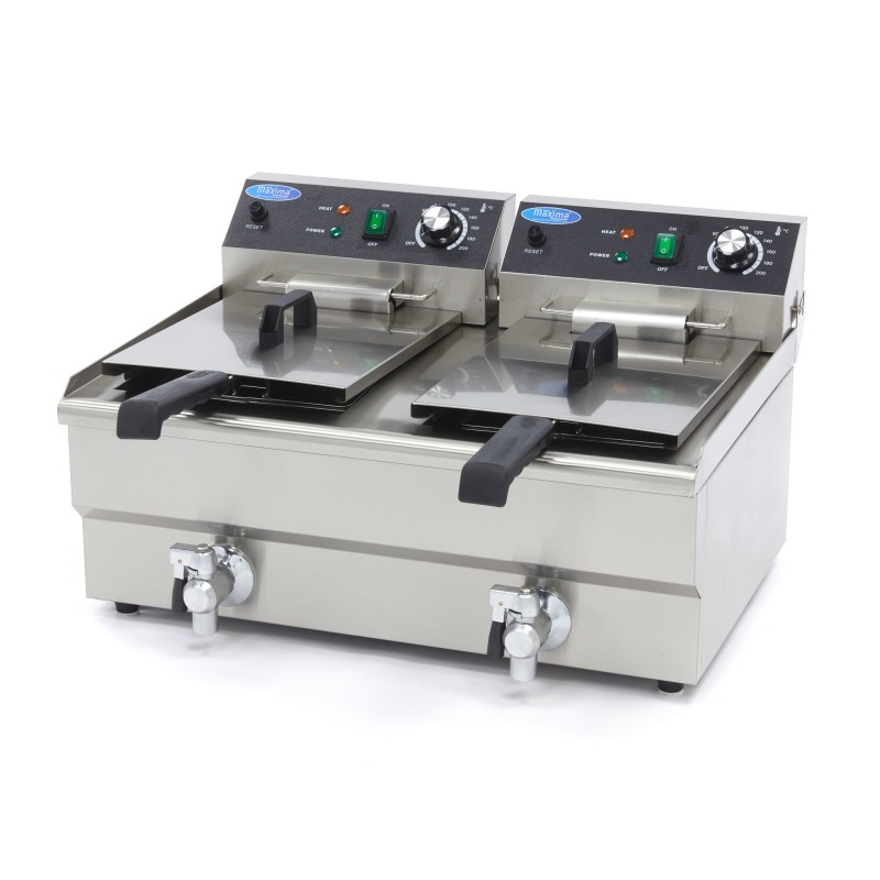 Maxima - Friteuse - 2 x 13L - 2 paniers - avec robinet de vidange