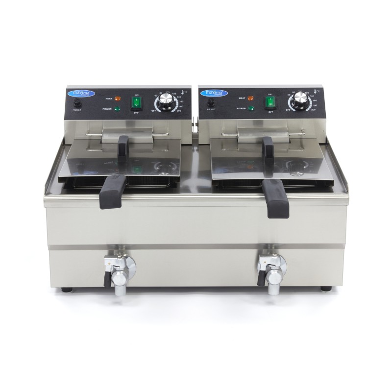 Maxima - Friteuse - 2 x 13L - 2 paniers - avec robinet de vidange