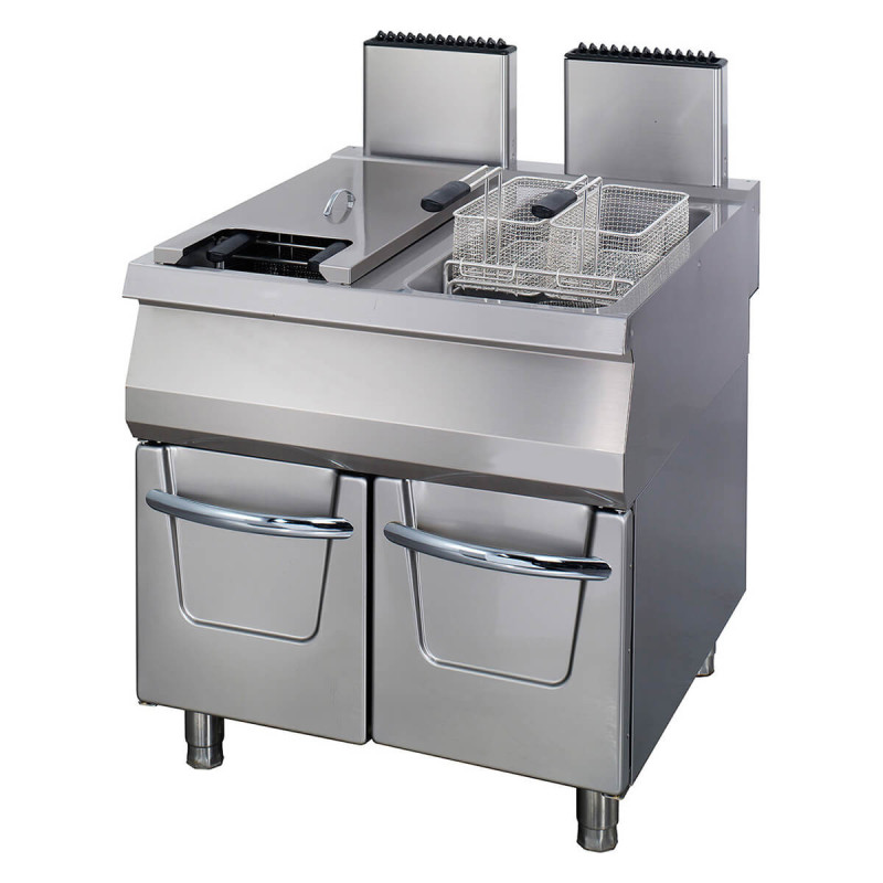 Maxima - Friteuse Premium - 2 x 22L - Double Unité - Profondeur de 90cm - avec Robinet de Vidange - Gaz