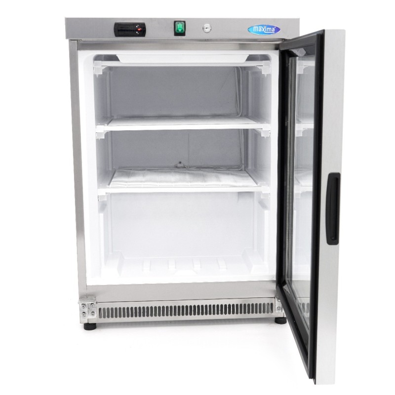 Maxima - Congélateur - 200 L - en acier inoxydable - avec porte en verre