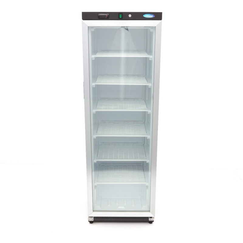 Maxima - Congélateur - 400L - Noir - avec porte en verre