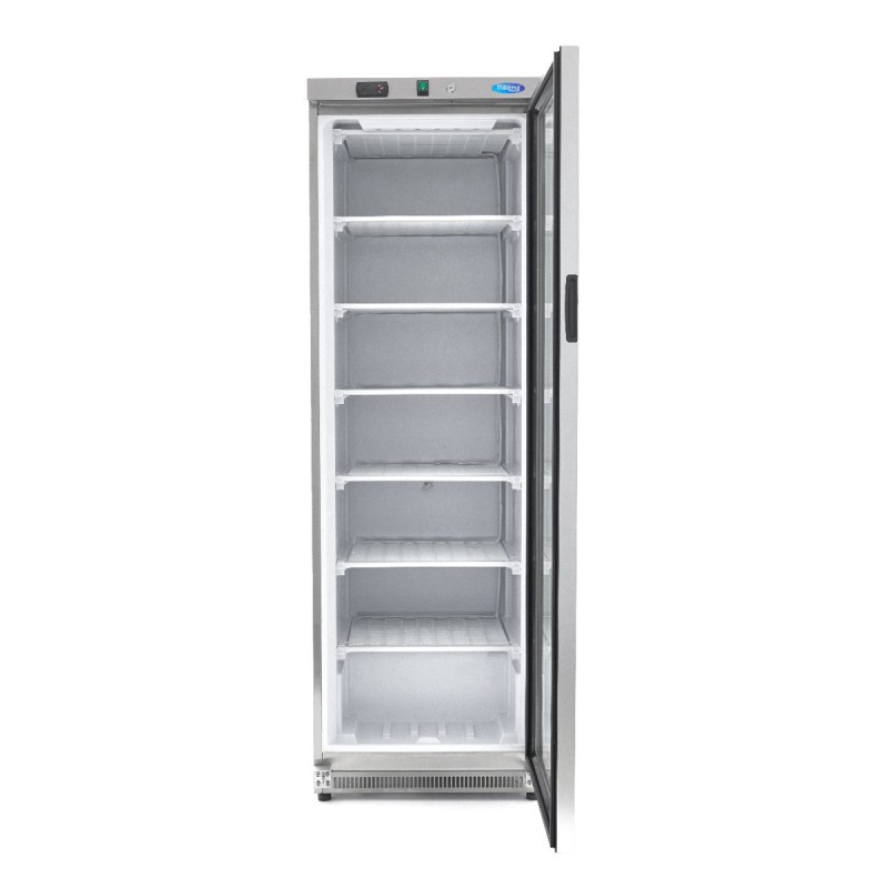 Maxima - Congélateur - 400L - en acier inoxydable - avec porte en verre