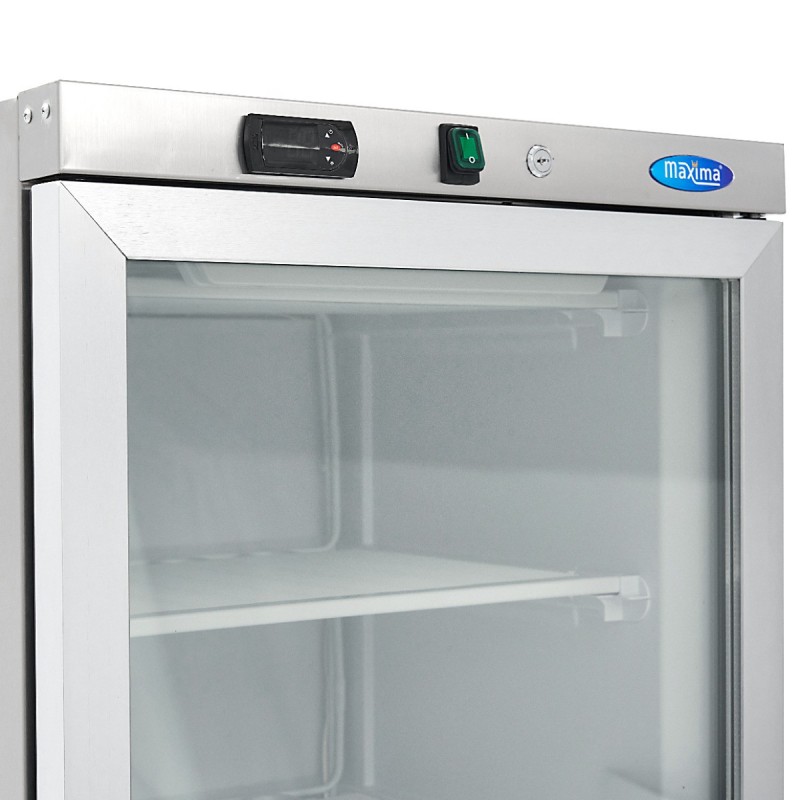 Maxima - Congélateur - 400L - en acier inoxydable - avec porte en verre