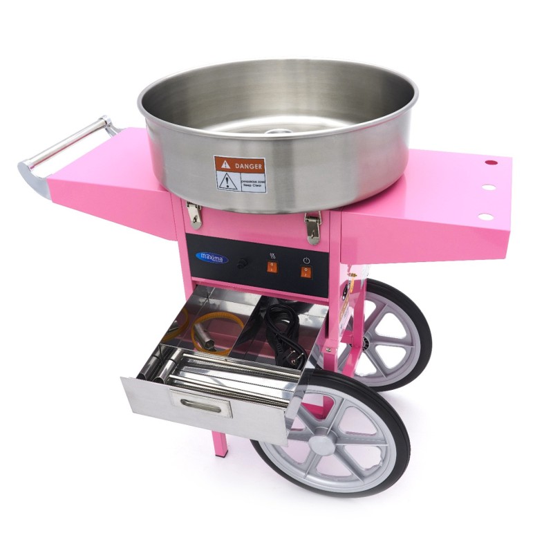 Maxima - Machine à barbe à papa - diamètre 52cm - Rose - avec chariot