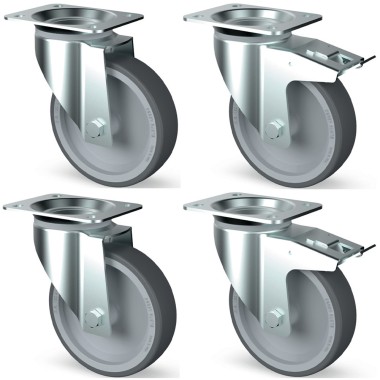 Roues inox par 4 - pivotantes - 2 à frein - Diamond