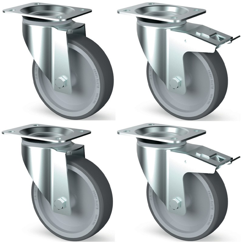 Roues inox par 4 - pivotantes - 2 à frein - Diamond