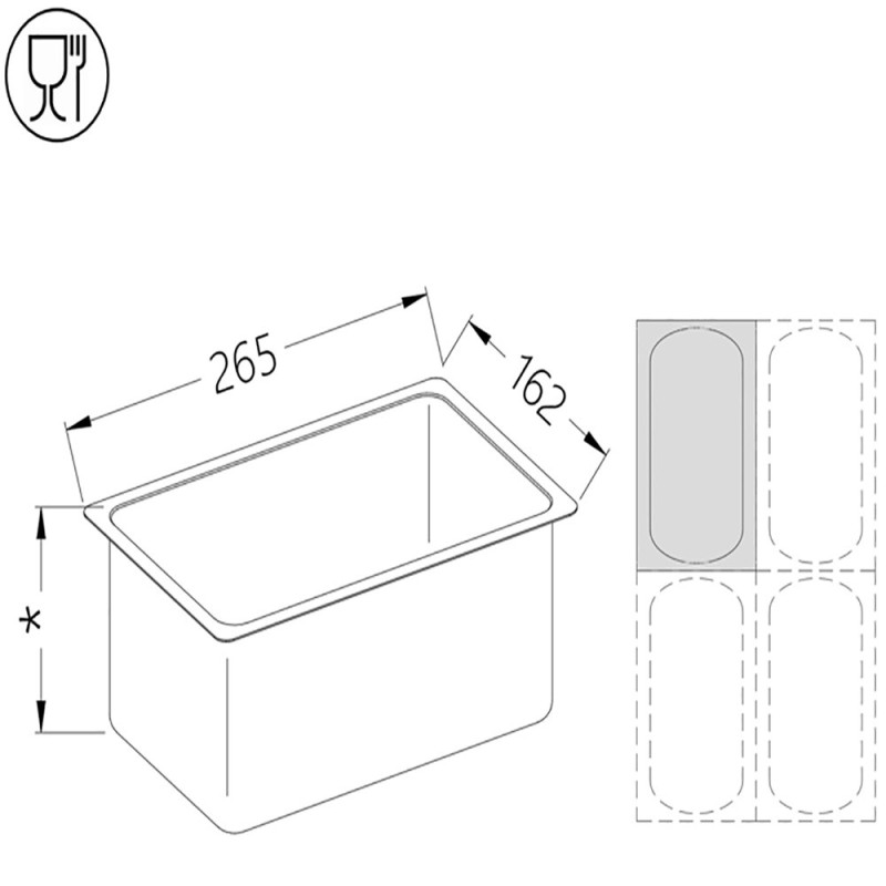 Bac gastronorm 1/4 h65 mm - Diamond - B/GN1/4-65
