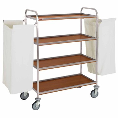 DIAMOND - Chariot à linge inox 4 niveaux avec 2 sacs