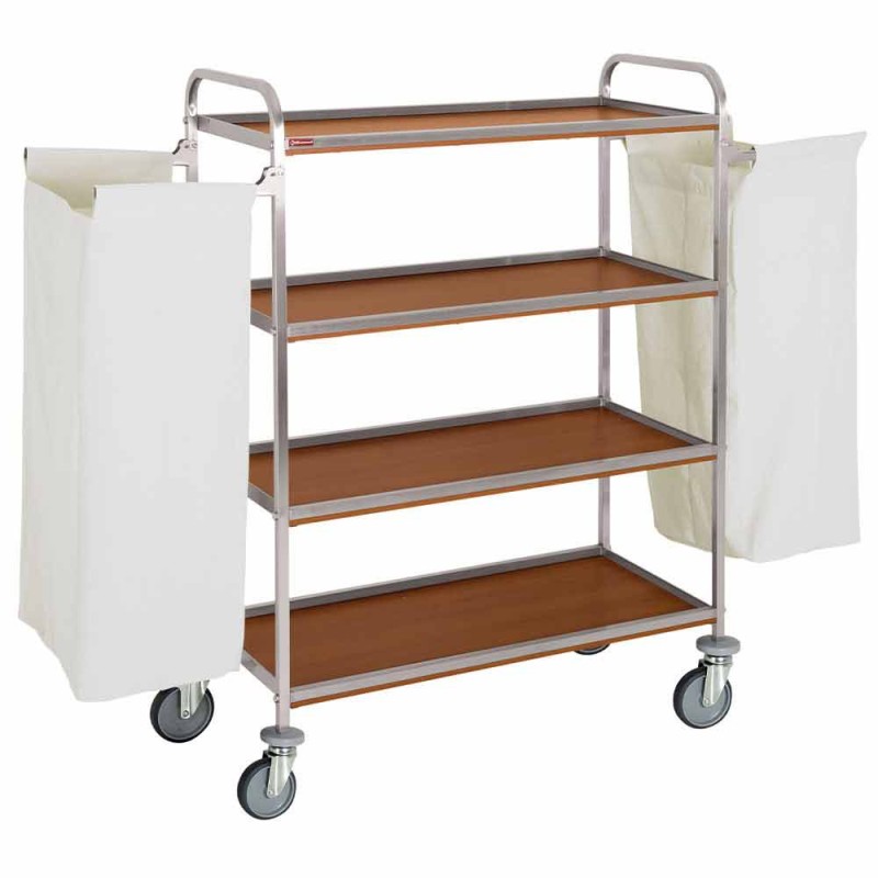 DIAMOND - Chariot à linge inox 4 niveaux avec 2 sacs