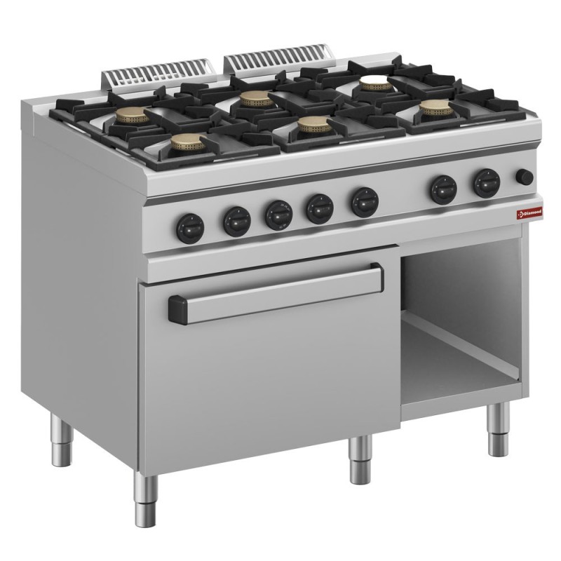 DIAMOND - Fourneau gaz 6 feux vifs- four gaz GN 2/1- armoire