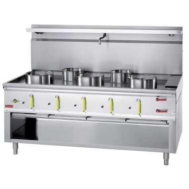 DIAMOND - Fourneau wok 5 brûleurs avec rideau d'eau