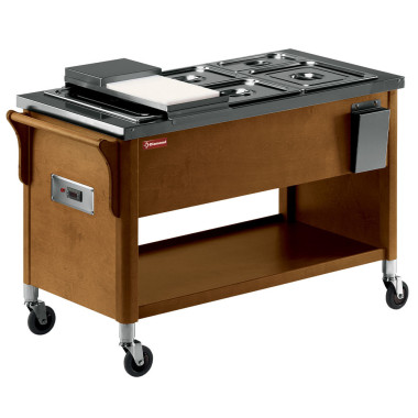 DIAMOND - Chariot en bois - bac bain marie 3x GN 1/1 wengé